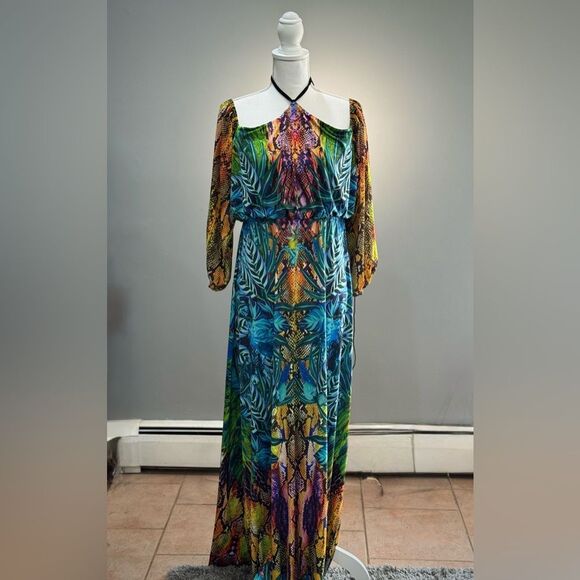 Venus Colorful Tropical Snakeskin L/S Maxi Dress Size M EUC - Picture 1 of 6
